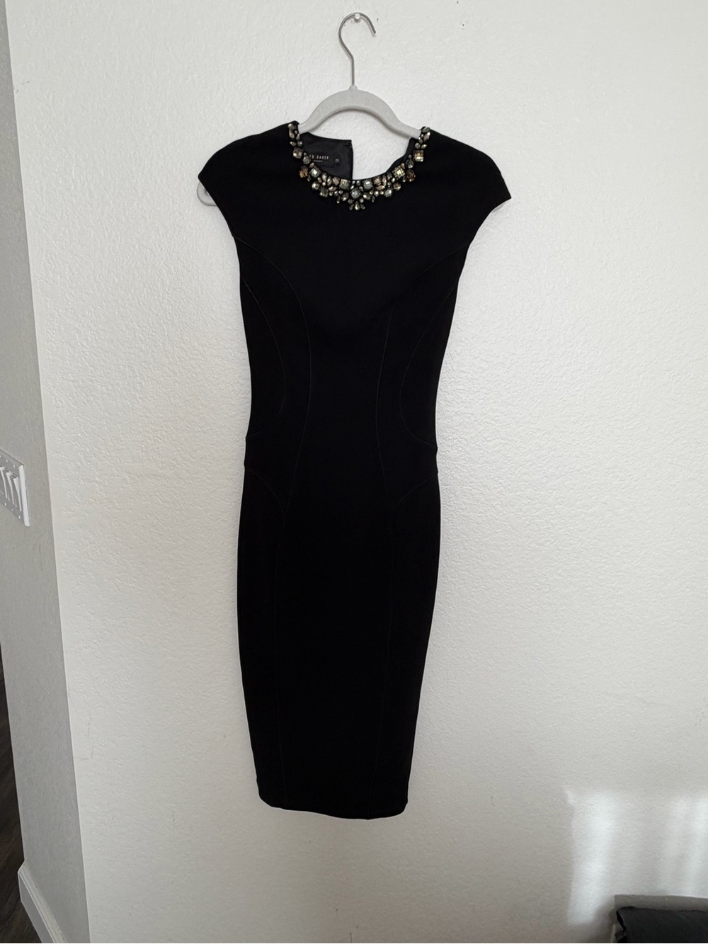 Ted Baker Embellished Neck Black Sheath Dress size 0